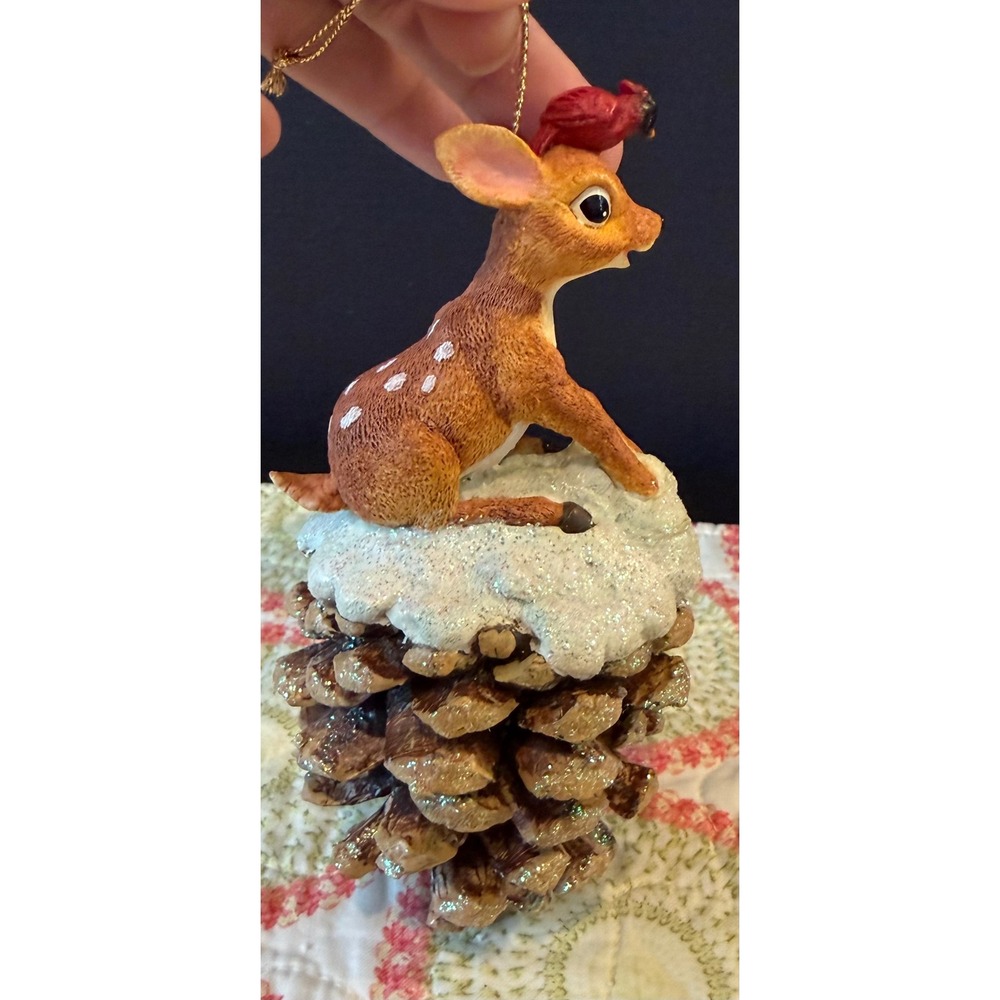 Christopher Radko Christmas Ornament Deer Fawn Pinecone Perch Cardinal Bird